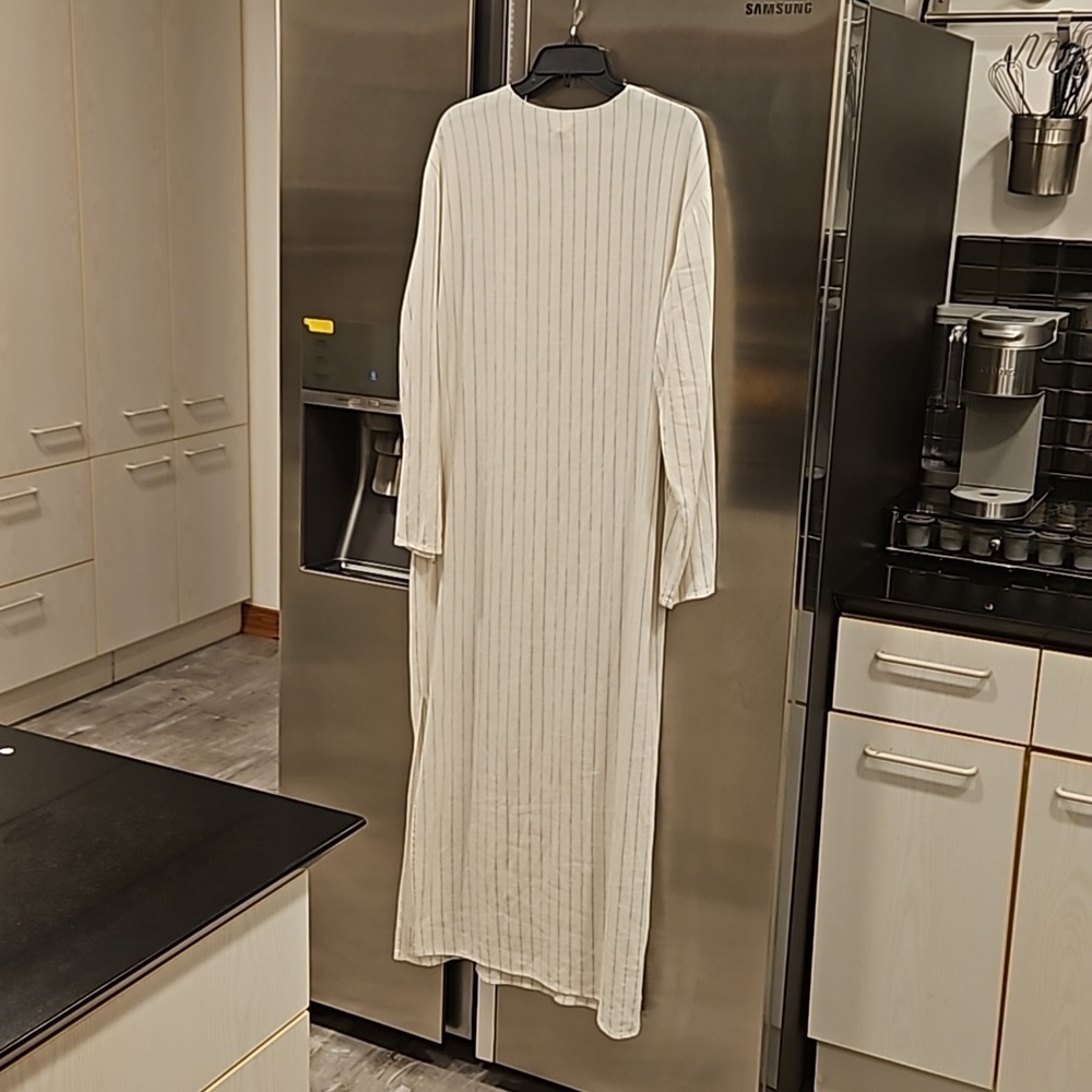 💕DONNI.💕 Pinstripe Tunic Dress ~ Linen Blend Dune Small - Picture 7 of 13